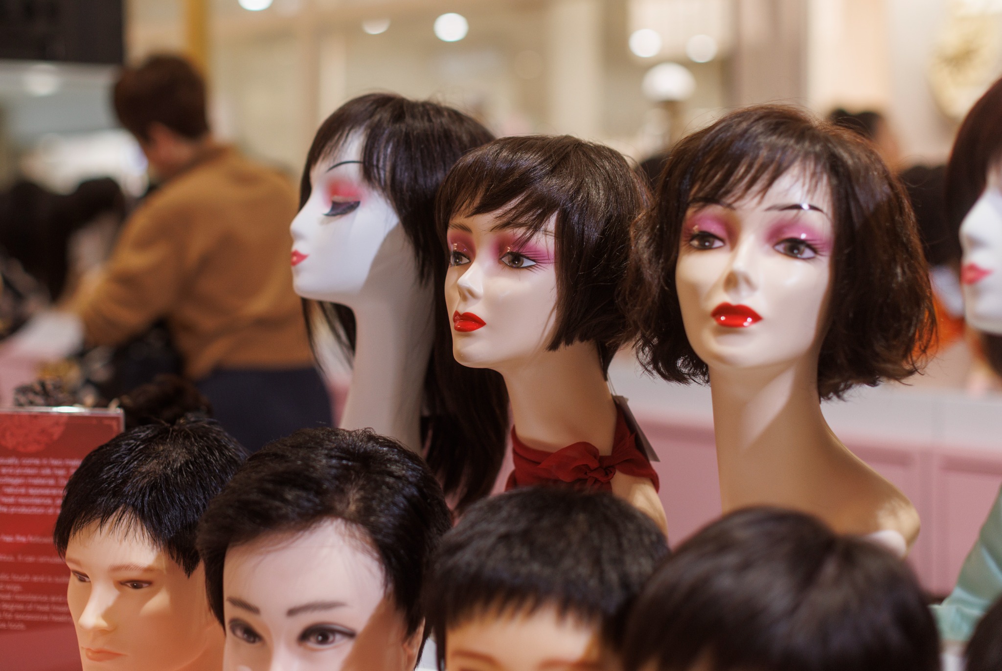 Short brown wig display